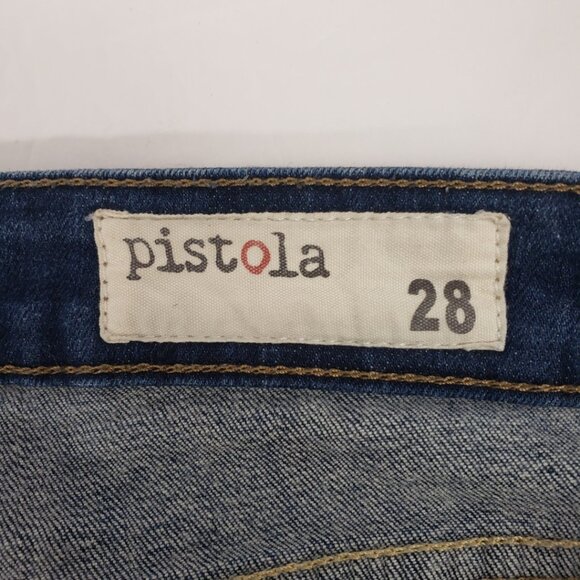 Pistola 28 Ripped Distressed Low Rise Jeans Blue Zippered Legs Pants - Picture 3 of 14